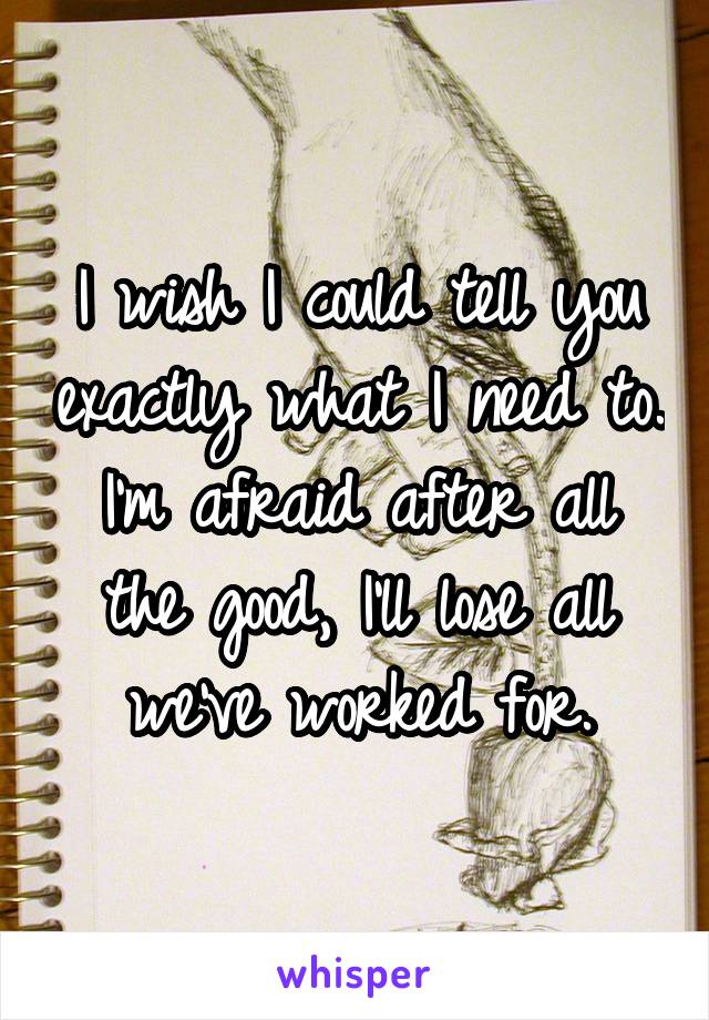 I wish I could tell you exactly what I need to. I'm afraid after all the good, I'll lose all we've worked for.