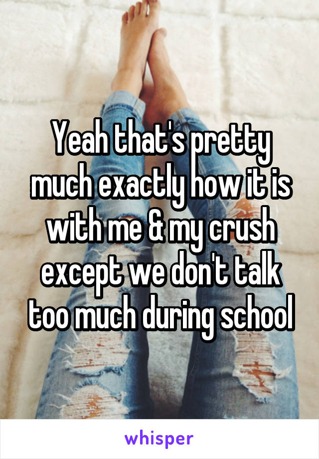 Yeah that's pretty much exactly how it is with me & my crush except we don't talk too much during school