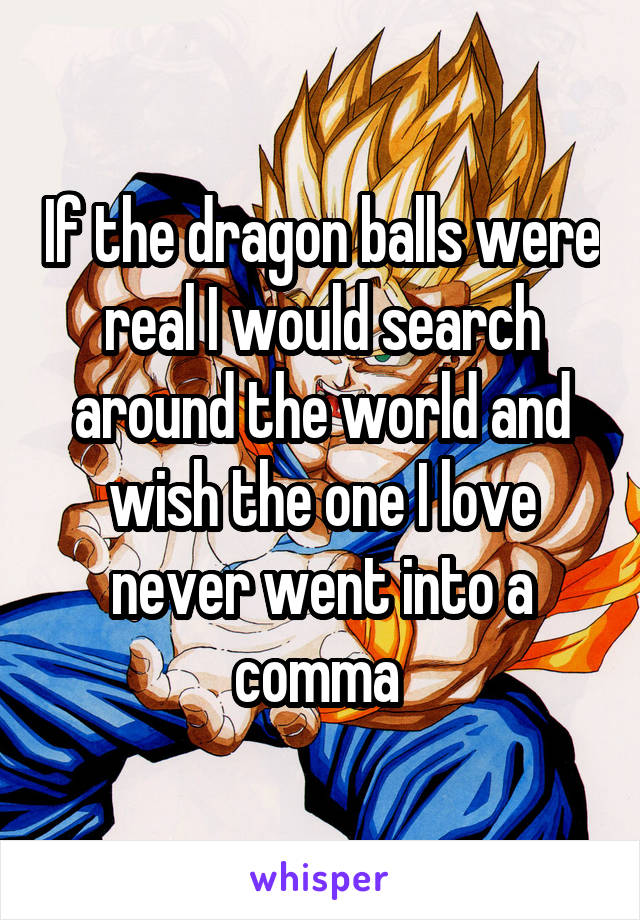 If the dragon balls were real I would search around the world and wish the one I love never went into a comma 