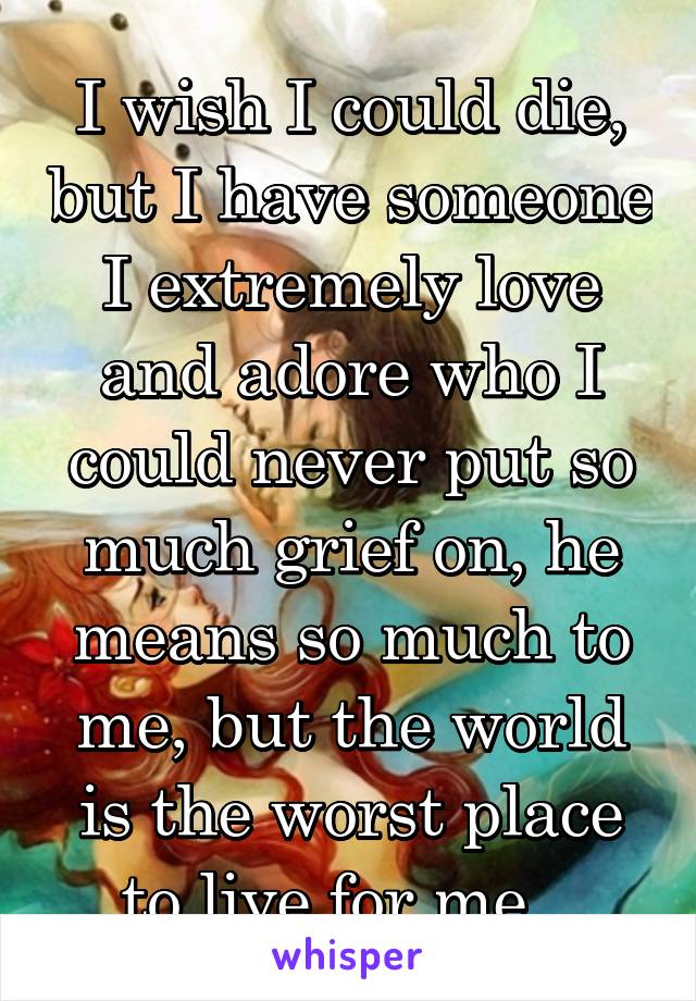 I wish I could die, but I have someone I extremely love and adore who I could never put so much grief on, he means so much to me, but the world is the worst place to live for me...