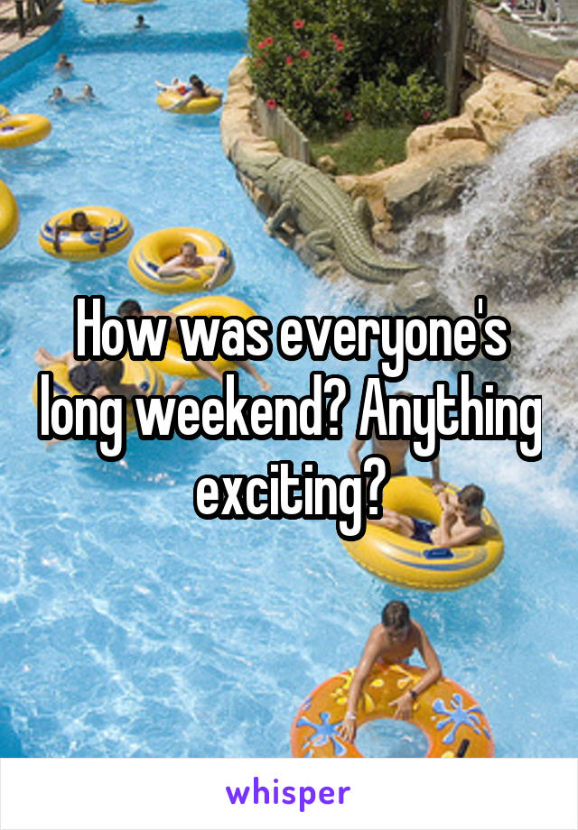 How was everyone's long weekend? Anything exciting?