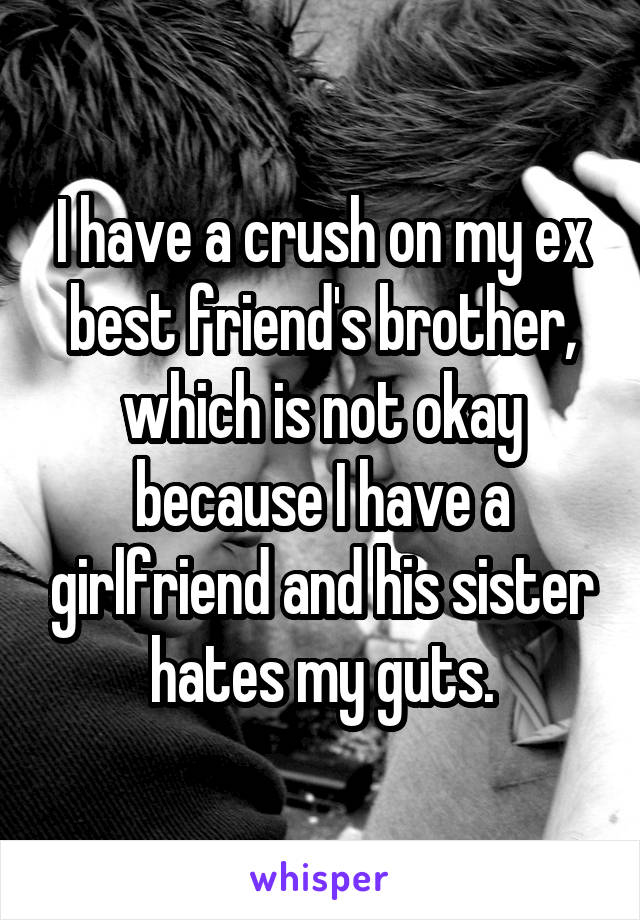 I have a crush on my ex best friend's brother, which is not okay because I have a girlfriend and his sister hates my guts.