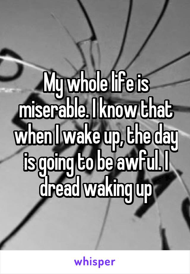 My whole life is miserable. I know that when I wake up, the day is going to be awful. I dread waking up