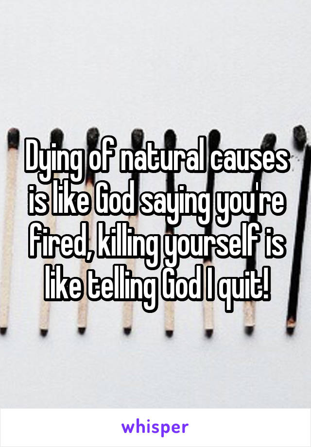 Dying of natural causes is like God saying you're fired, killing yourself is like telling God I quit!