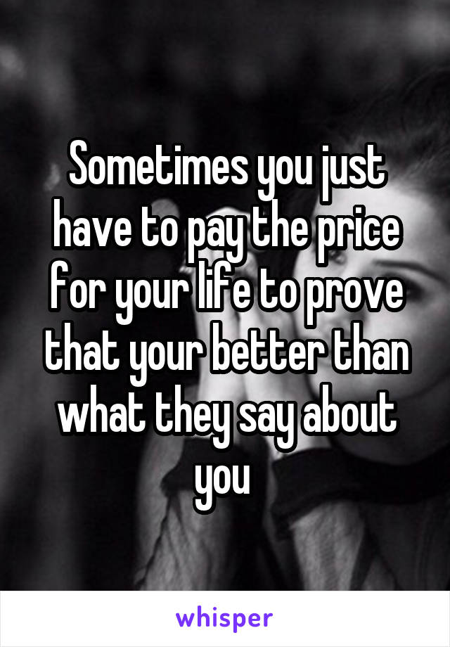 Sometimes you just have to pay the price for your life to prove that your better than what they say about you 