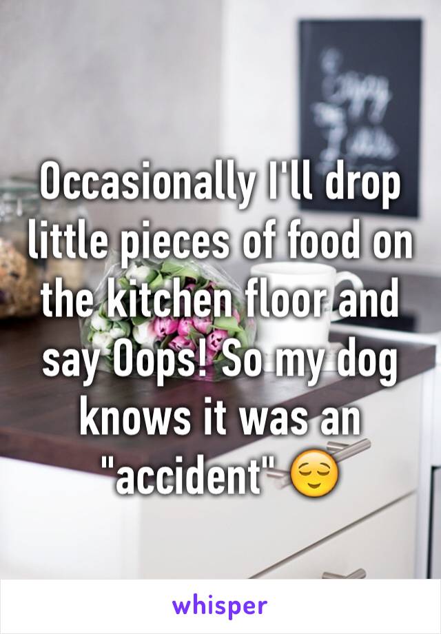 Occasionally I'll drop little pieces of food on the kitchen floor and say Oops! So my dog knows it was an "accident" 😌