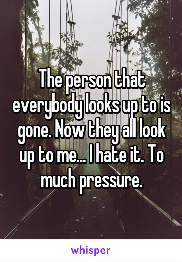 The person that everybody looks up to is gone. Now they all look up to me... I hate it. To much pressure.