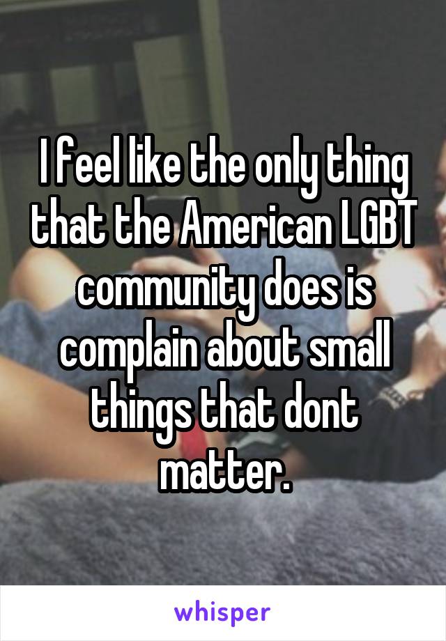 I feel like the only thing that the American LGBT community does is complain about small things that dont matter.