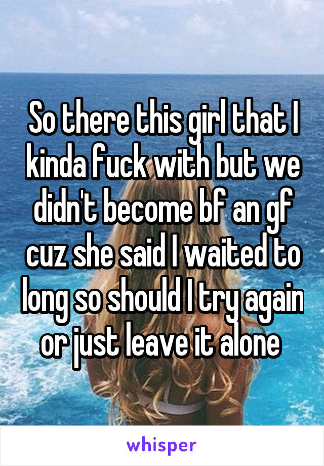 So there this girl that I kinda fuck with but we didn't become bf an gf cuz she said I waited to long so should I try again or just leave it alone 