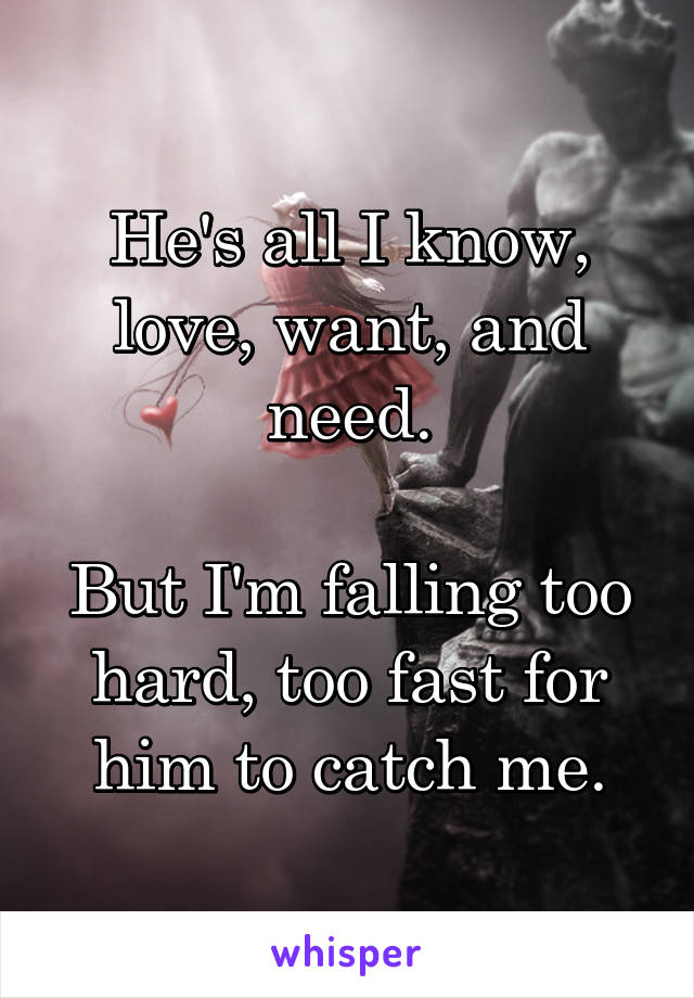 He's all I know, love, want, and need.

But I'm falling too hard, too fast for him to catch me.