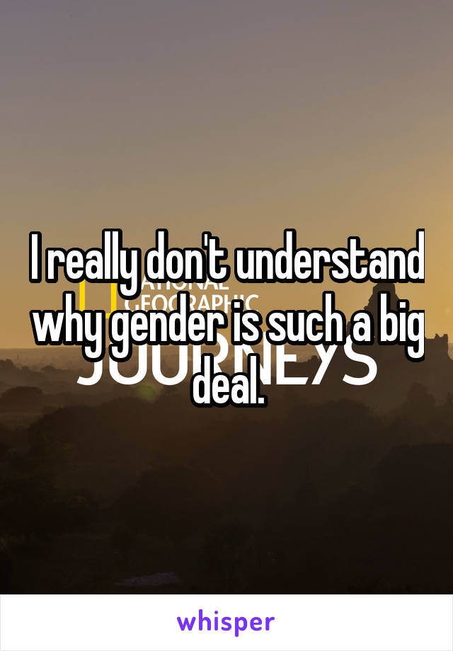 I really don't understand why gender is such a big deal.