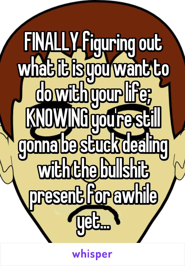 FINALLY figuring out what it is you want to do with your life; KNOWING you're still gonna be stuck dealing with the bullshit present for awhile yet...