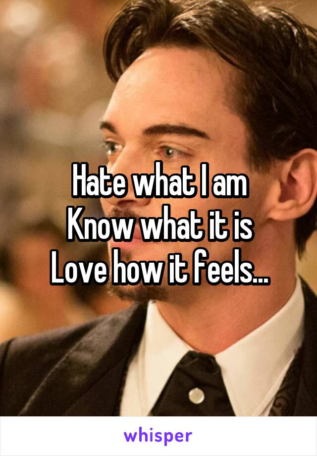 Hate what I am
Know what it is
Love how it feels...