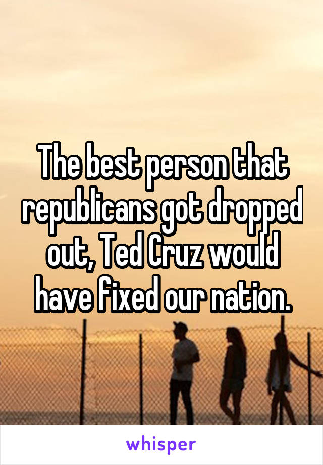 The best person that republicans got dropped out, Ted Cruz would have fixed our nation.