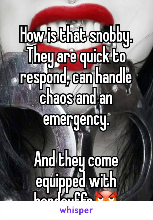 How is that snobby. They are quick to respond, can handle chaos and an emergency.

And they come equipped with handcuffs😈