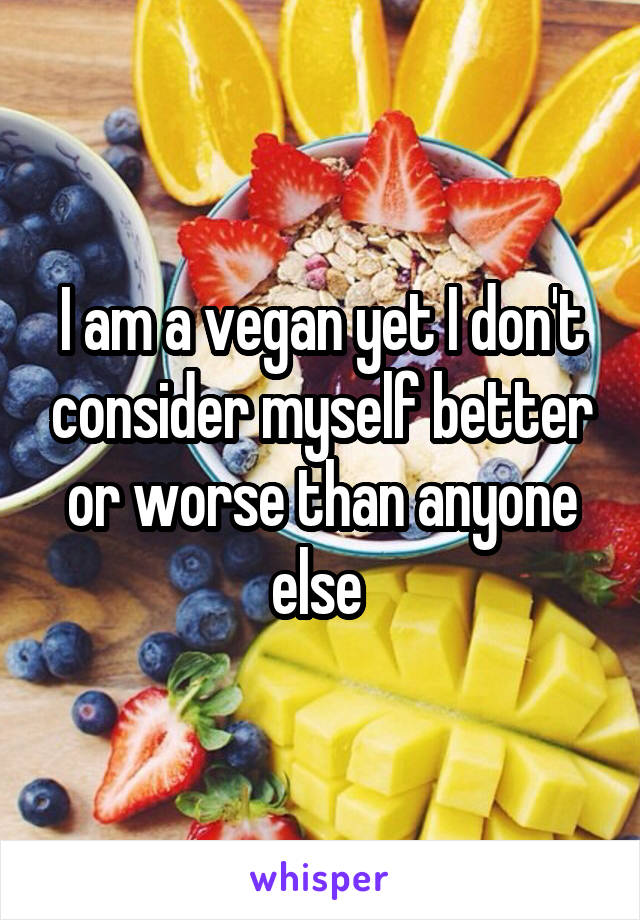 I am a vegan yet I don't consider myself better or worse than anyone else 