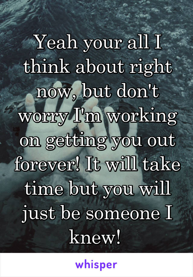Yeah your all I think about right now, but don't worry I'm working on getting you out forever! It will take time but you will just be someone I knew! 
