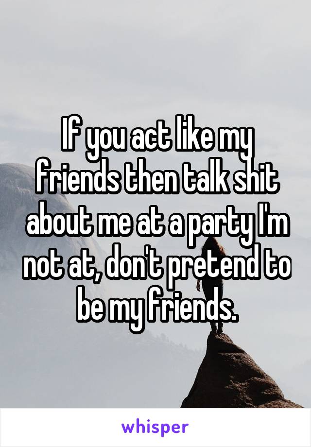 If you act like my friends then talk shit about me at a party I'm not at, don't pretend to be my friends.