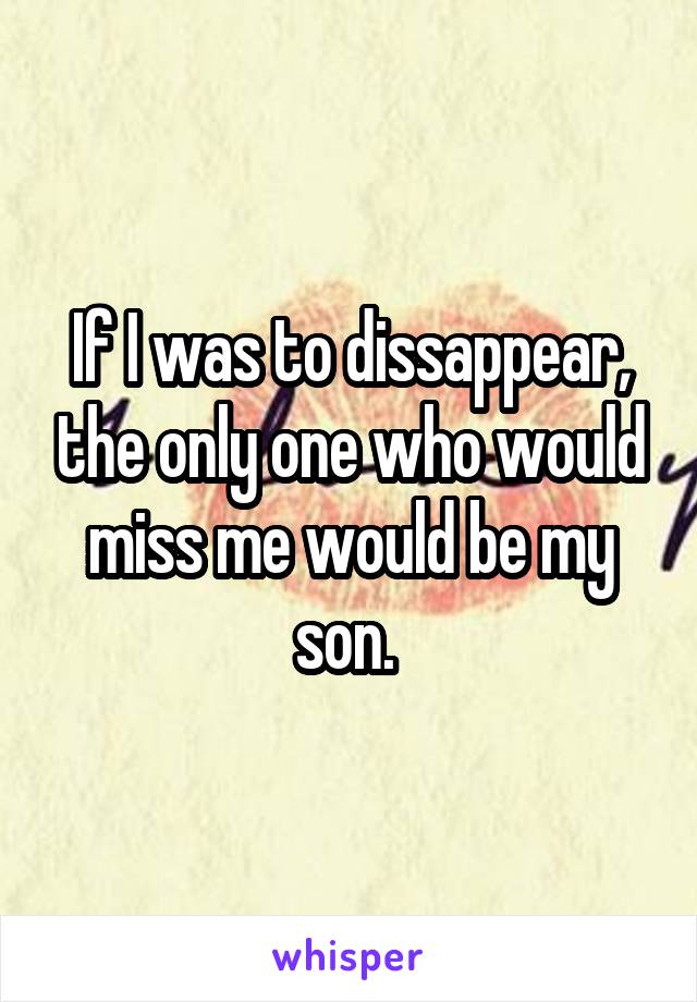 If I was to dissappear, the only one who would miss me would be my son. 