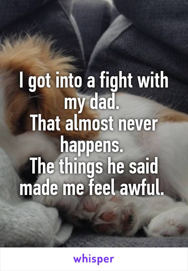 I got into a fight with my dad. 
That almost never happens. 
The things he said made me feel awful. 