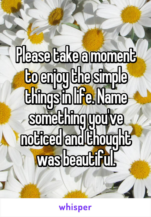Please take a moment to enjoy the simple things in life. Name something you've noticed and thought was beautiful.