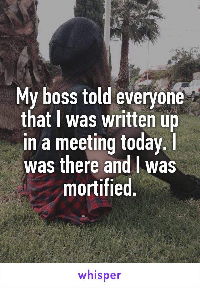 My boss told everyone that I was written up in a meeting today. I was there and I was mortified.