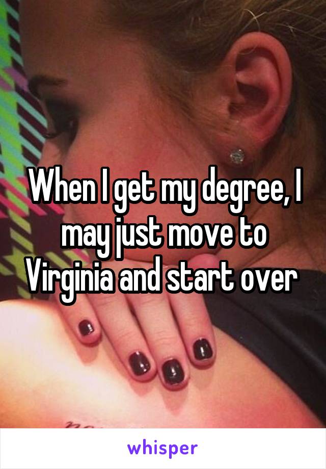 When I get my degree, I may just move to Virginia and start over 