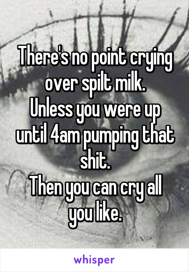 There's no point crying over spilt milk.
Unless you were up until 4am pumping that shit.
Then you can cry all you like.