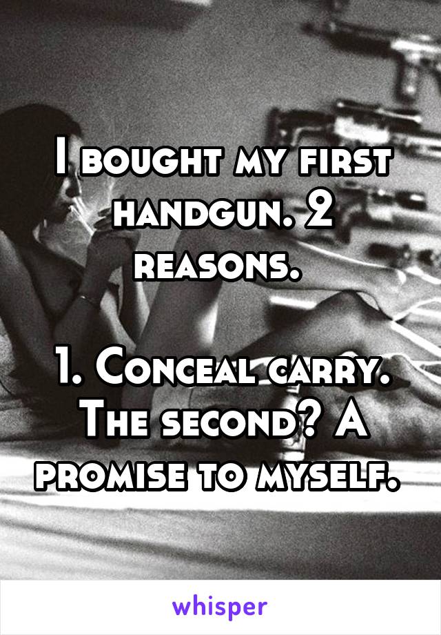 I bought my first handgun. 2 reasons. 

1. Conceal carry.
The second? A promise to myself. 