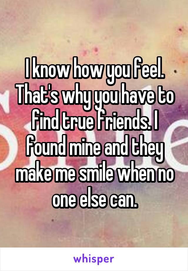 I know how you feel. That's why you have to find true friends. I found mine and they make me smile when no one else can.