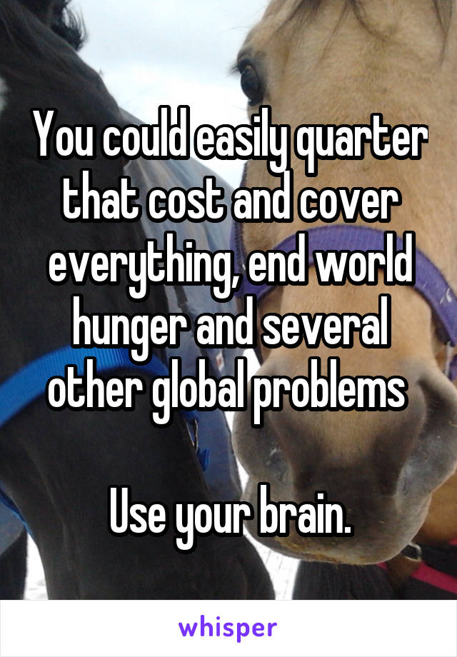 You could easily quarter that cost and cover everything, end world hunger and several other global problems 

Use your brain.