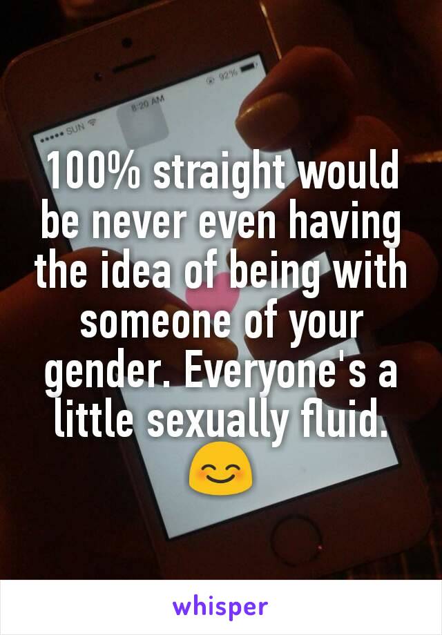 100% straight would be never even having the idea of being with someone of your gender. Everyone's a little sexually fluid. 😊