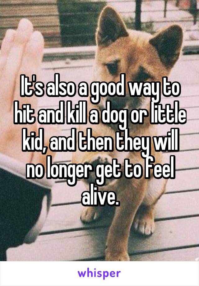 It's also a good way to hit and kill a dog or little kid, and then they will no longer get to feel alive.