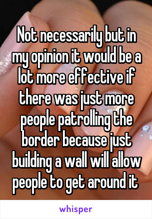 Not necessarily but in my opinion it would be a lot more effective if there was just more people patrolling the border because just building a wall will allow people to get around it 