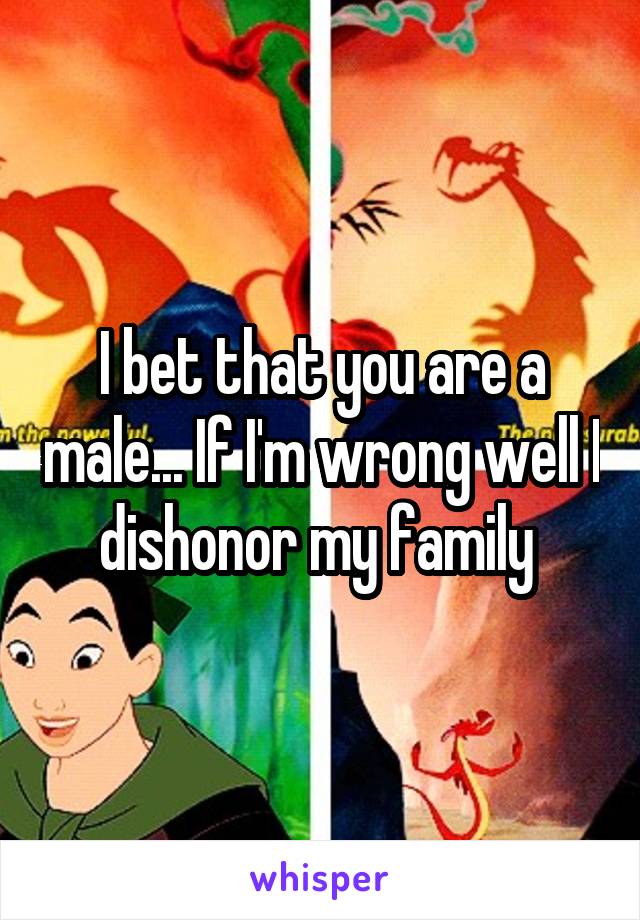 I bet that you are a male... If I'm wrong well I dishonor my family 