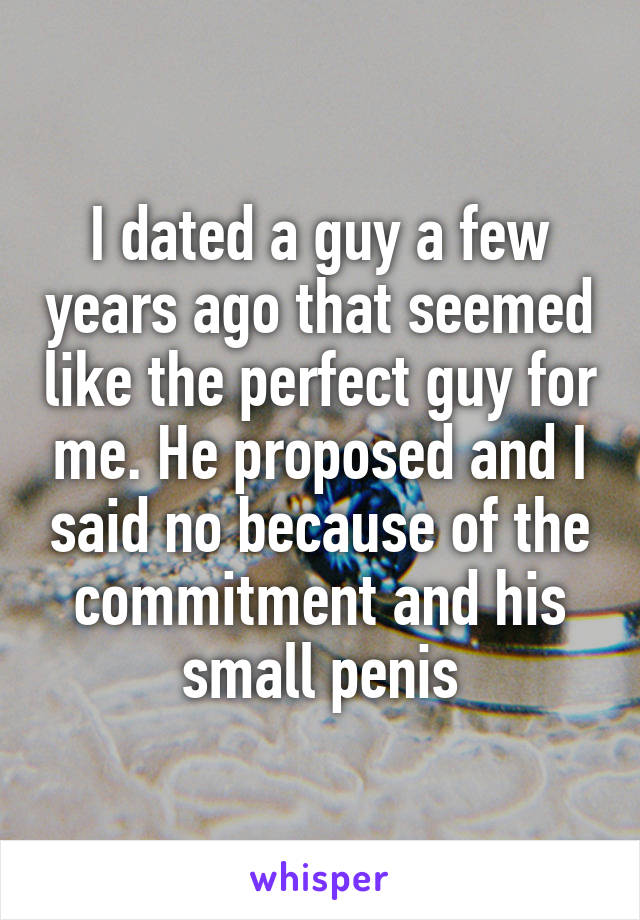 I dated a guy a few years ago that seemed like the perfect guy for me. He proposed and I said no because of the commitment and his small penis