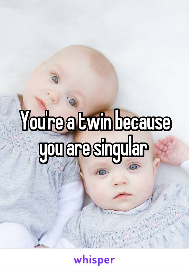 You're a twin because you are singular 