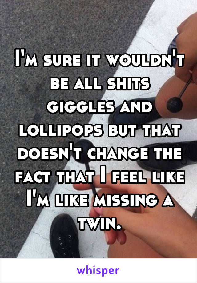 I'm sure it wouldn't be all shits giggles and lollipops but that doesn't change the fact that I feel like I'm like missing a twin.