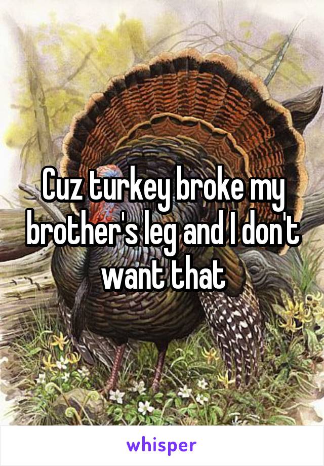 Cuz turkey broke my brother's leg and I don't want that