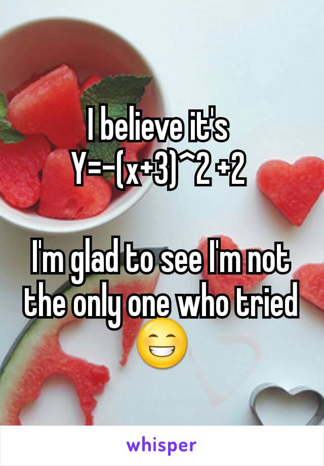 I believe it's 
Y=-(x+3)^2 +2 

I'm glad to see I'm not the only one who tried 😁