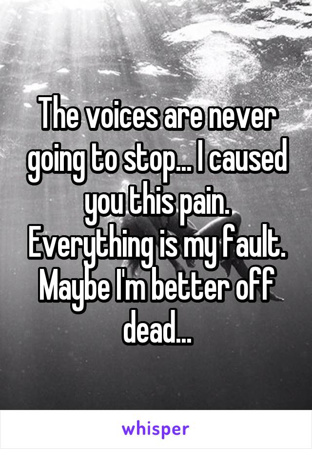 The voices are never going to stop... I caused you this pain. Everything is my fault. Maybe I'm better off dead...