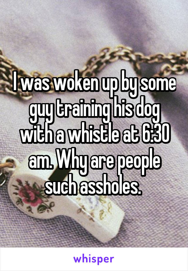 I was woken up by some guy training his dog with a whistle at 6:30 am. Why are people such assholes. 