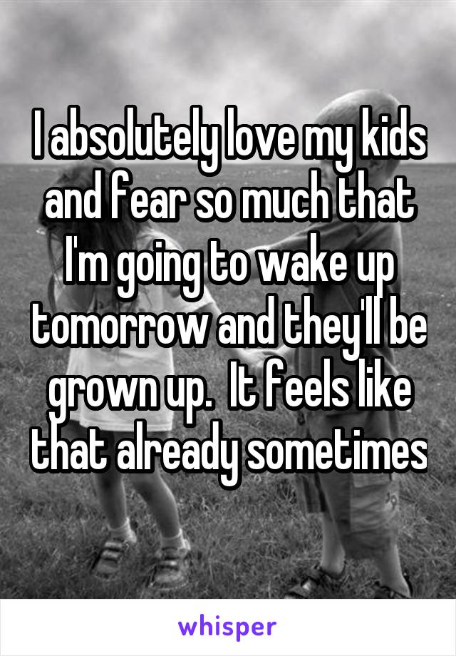 I absolutely love my kids and fear so much that I'm going to wake up tomorrow and they'll be grown up.  It feels like that already sometimes 