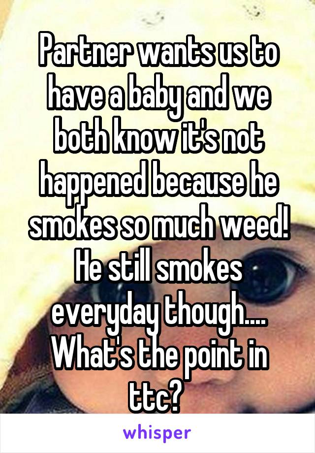 Partner wants us to have a baby and we both know it's not happened because he smokes so much weed! He still smokes everyday though.... What's the point in ttc? 