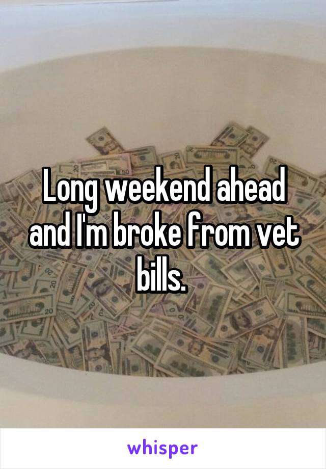 Long weekend ahead and I'm broke from vet bills. 