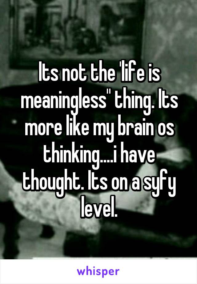 Its not the 'life is meaningless" thing. Its more like my brain os thinking....i have thought. Its on a syfy level.