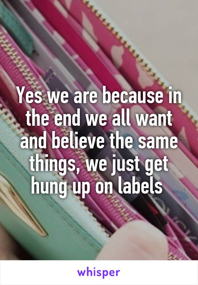 Yes we are because in the end we all want and believe the same things, we just get hung up on labels 