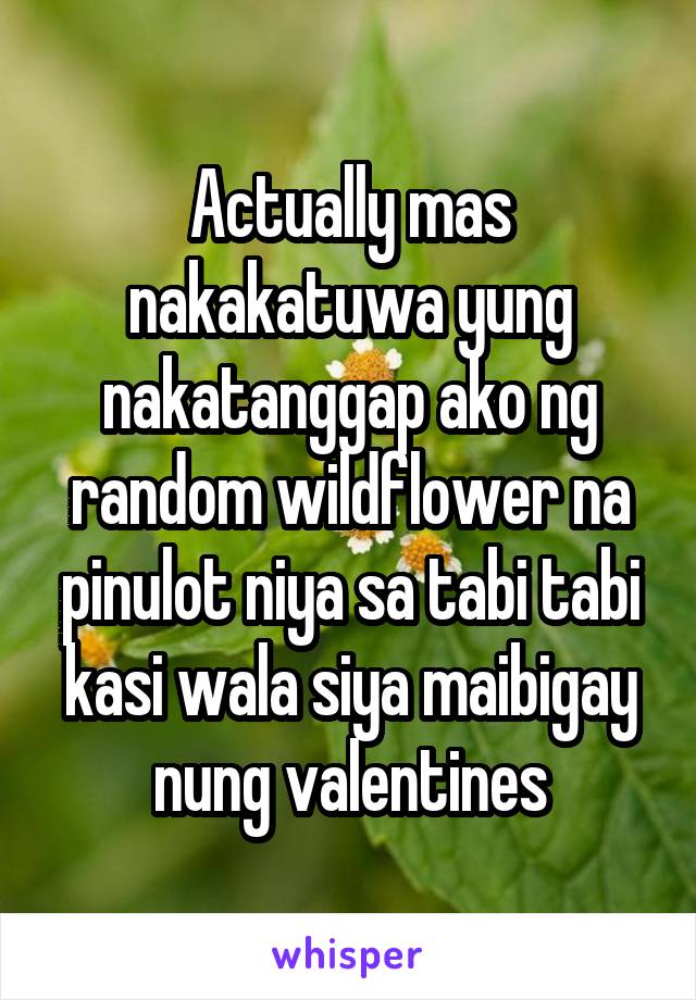 Actually mas nakakatuwa yung nakatanggap ako ng random wildflower na pinulot niya sa tabi tabi kasi wala siya maibigay nung valentines