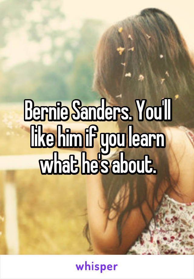 Bernie Sanders. You'll like him if you learn what he's about.