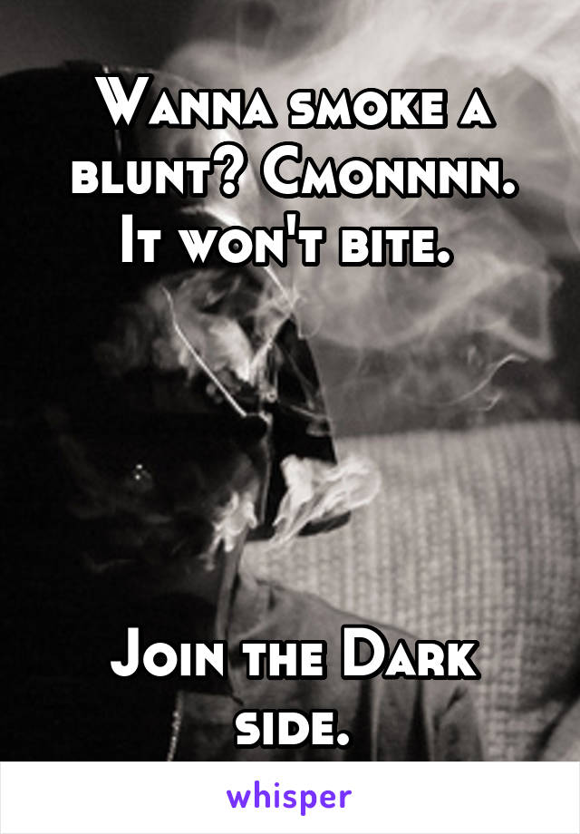 Wanna smoke a blunt? Cmonnnn. It won't bite. 





Join the Dark side.